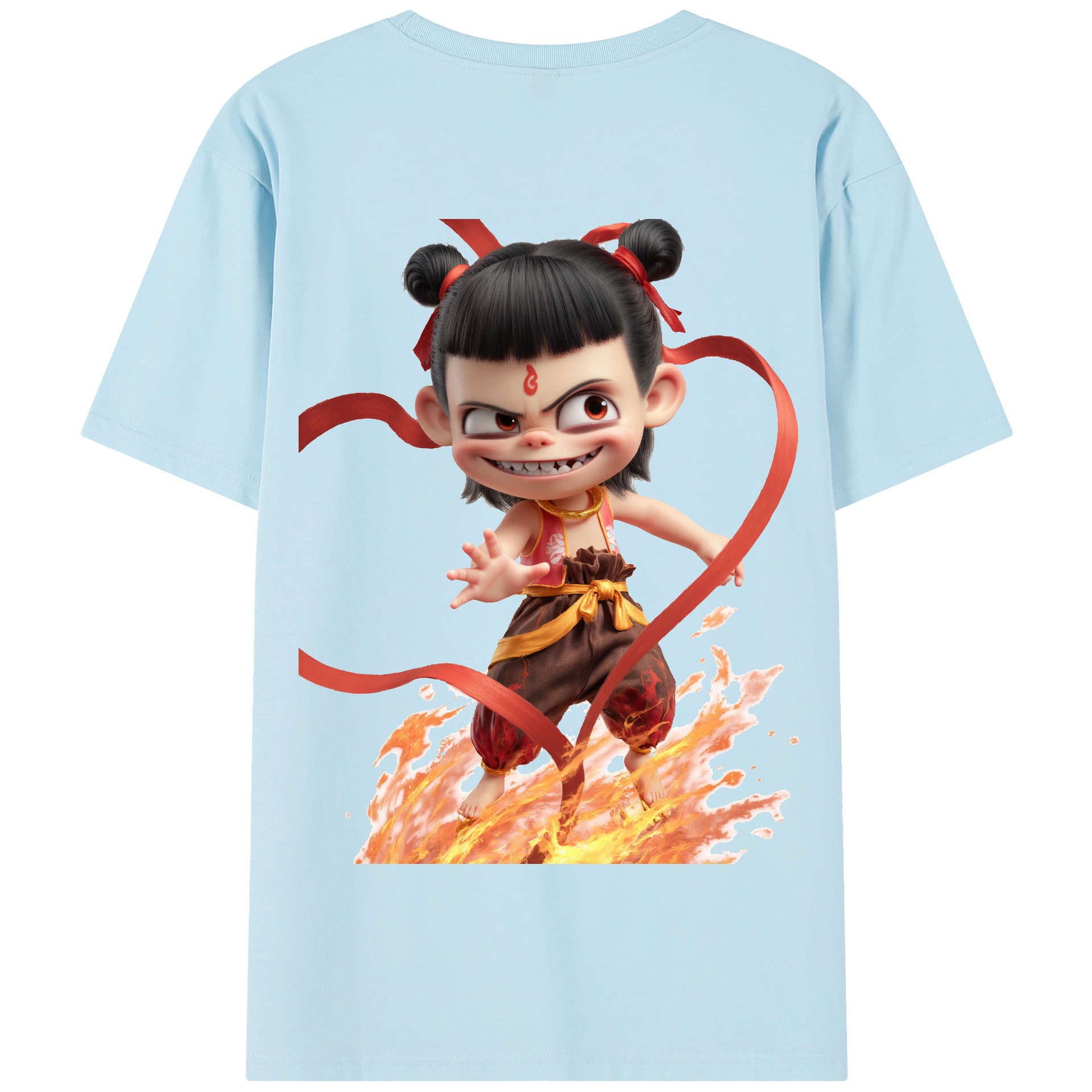 （画像用） Ne Zha 2 ナタ 魔童の大暴れ 綿100％半袖Tシャツ（背面プリント）